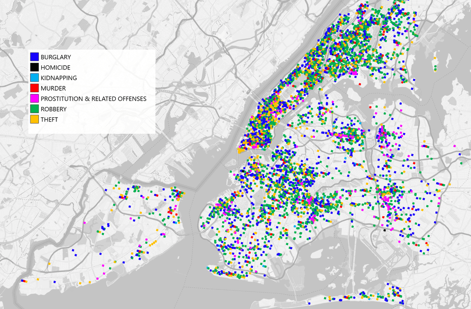 Crimes in New York City 2019 data crime plot