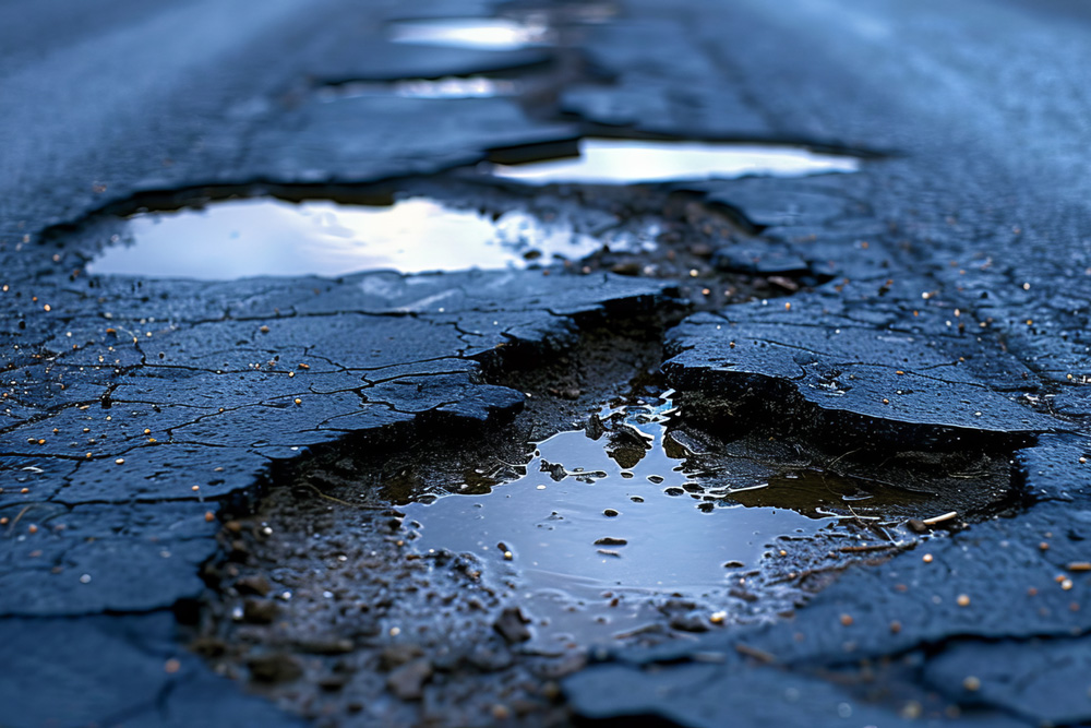 potholes in deteriorating asphalt roads